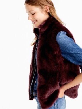 JCrew Women's Faux Fur Vest - Burgundy